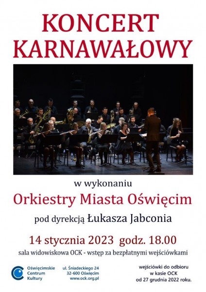 Plakat Koncertu Karnawałowego Orkiestry Miasta Oświęcim