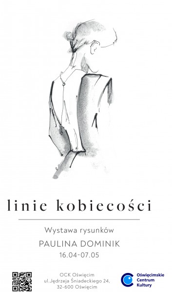 Plakat wystawy rysunków Pauliny Dominik pt. "Linie kobiecości"