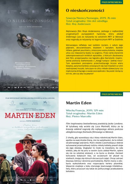 Plakat filmu Martin Eden oraz filmu O nieskończoności wraz z opisami