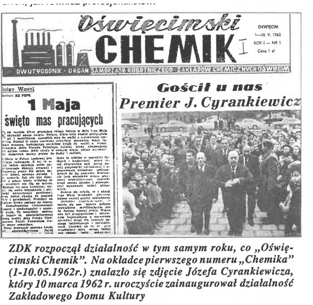 Wycinek prasowy z 1962 roku informujący o otwarciu budynku ZDK