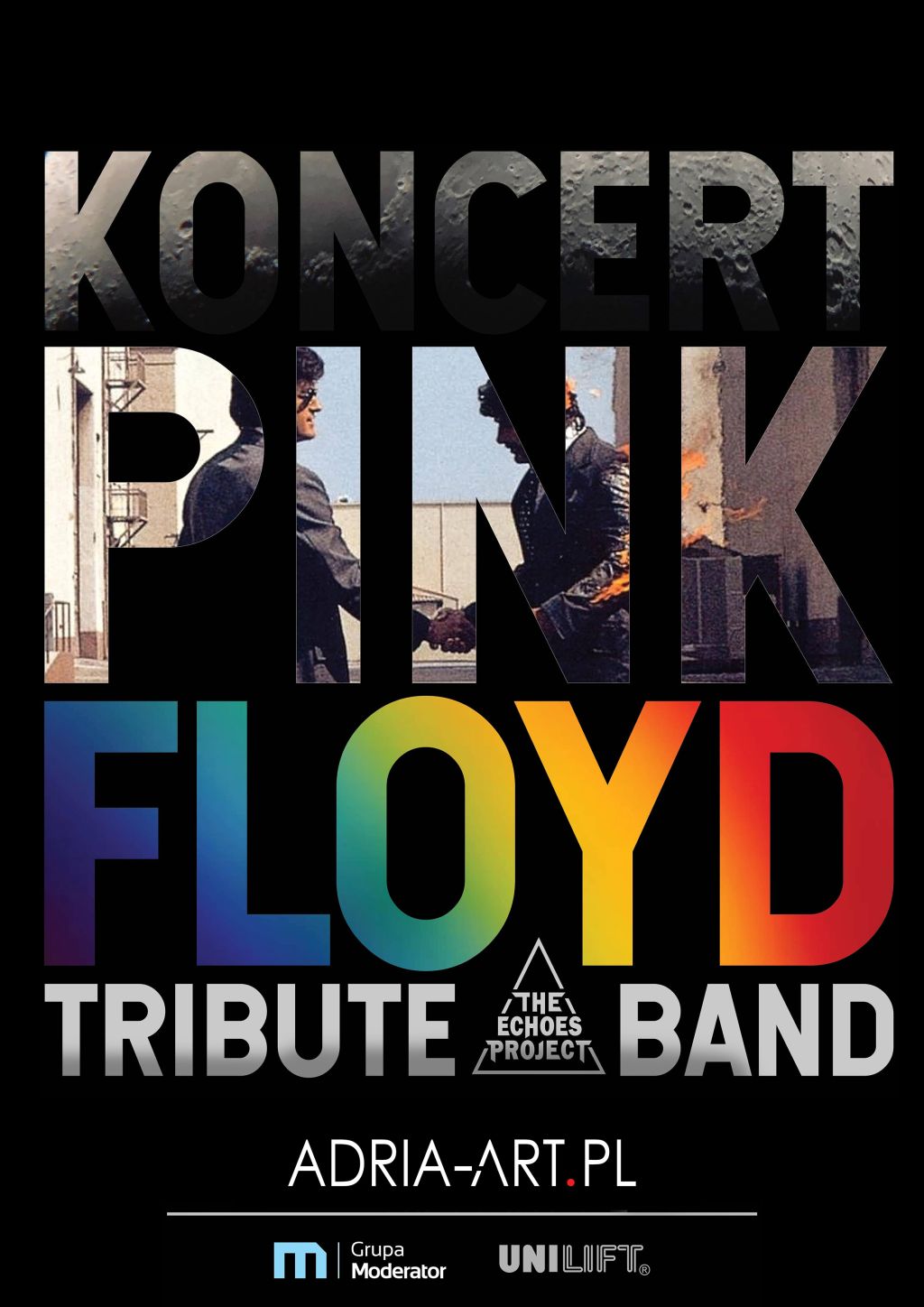 na plakacie napis Pink Floyd i zdjęcie zespołu