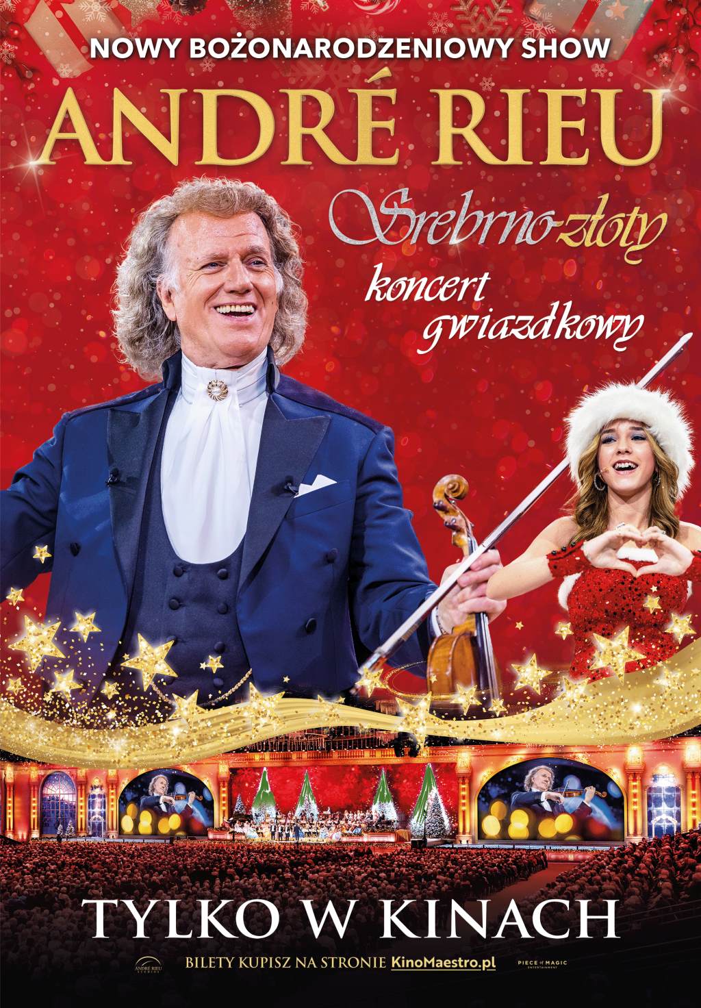 na plakacie Andre Rieu w świątecznym wystroju przestrzeni