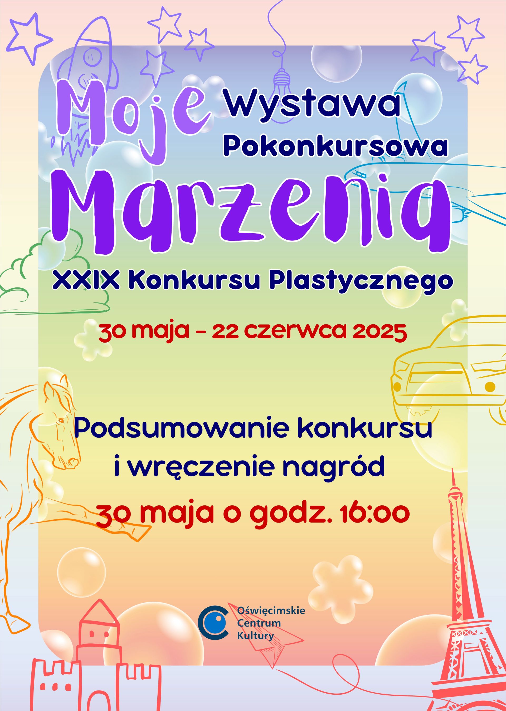 na kolorowym plakacie informacja o wystawie pokonkursowej