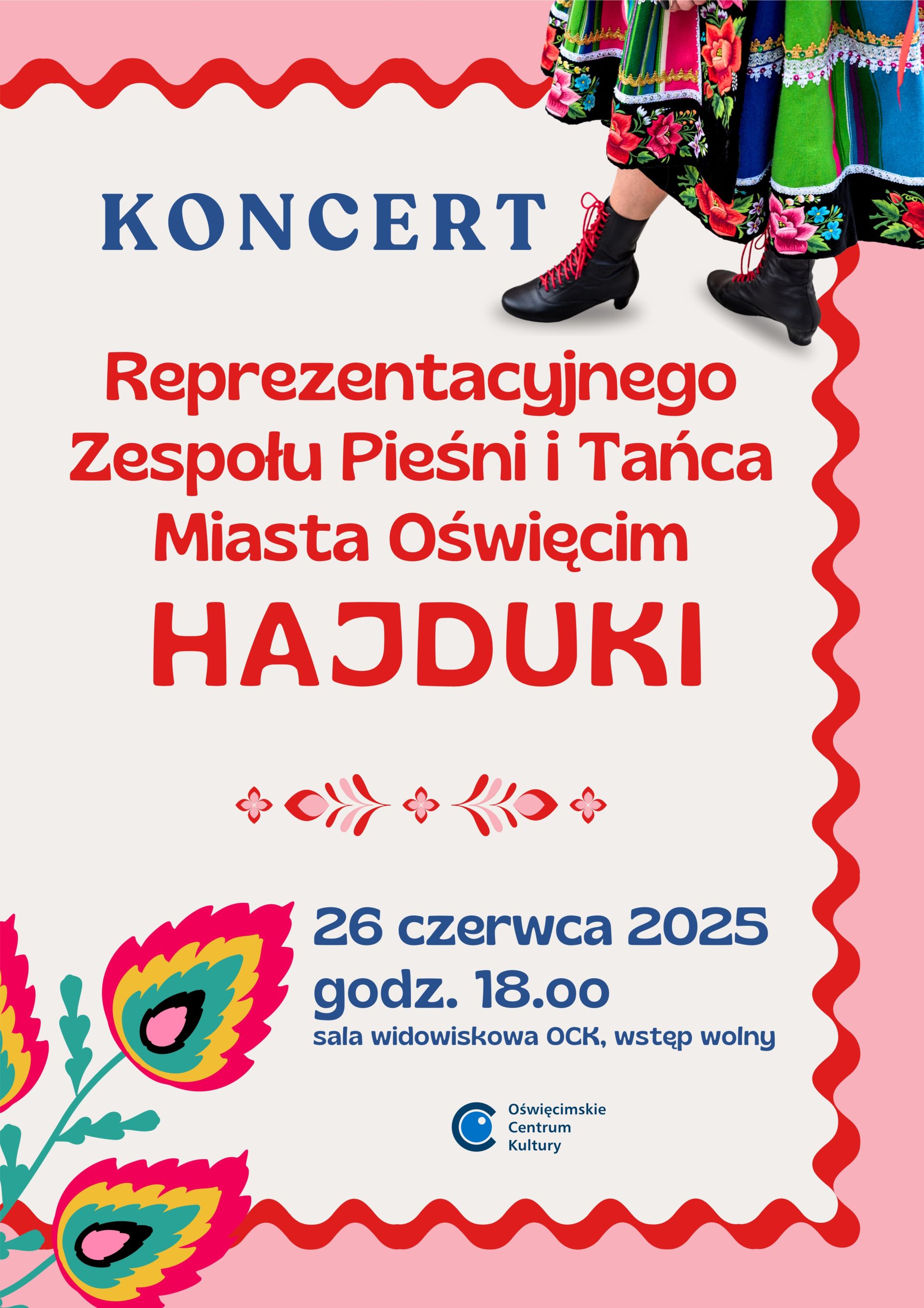 na plakacie ozdobniki ludowe, informacja o koncercie