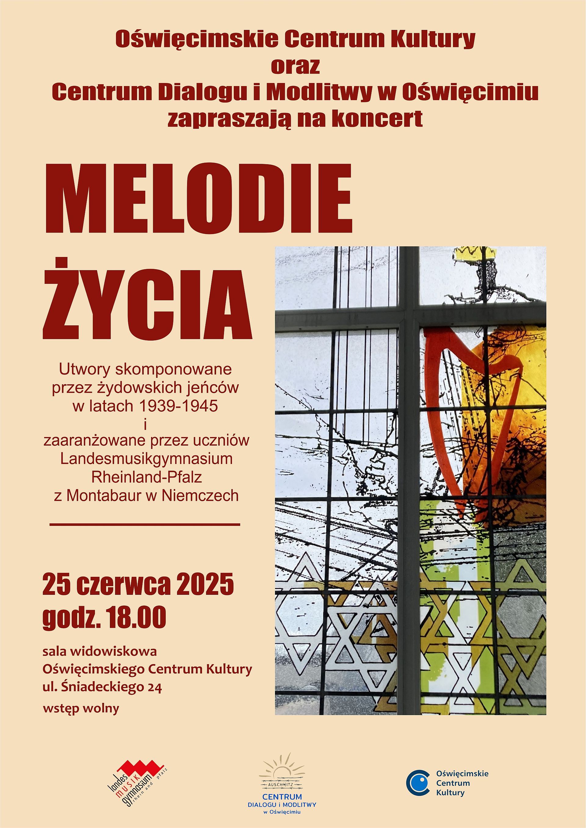 na plakacie ilustracja kilka elementów graficznych w tym Gwiazdy Dawida