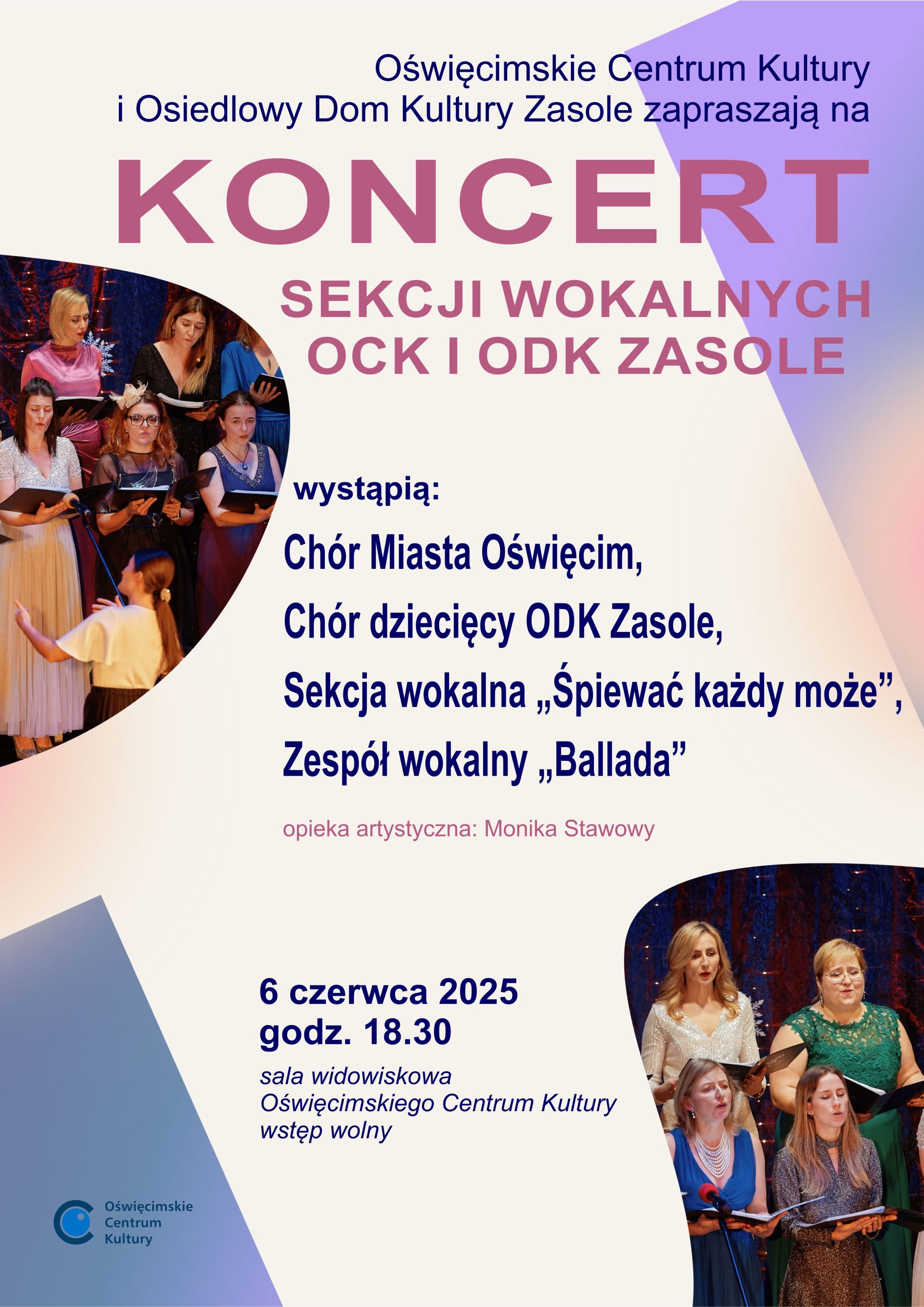 na plakacie zdjęcie Chóru Miasta Oświęcim i informacja o koncercie