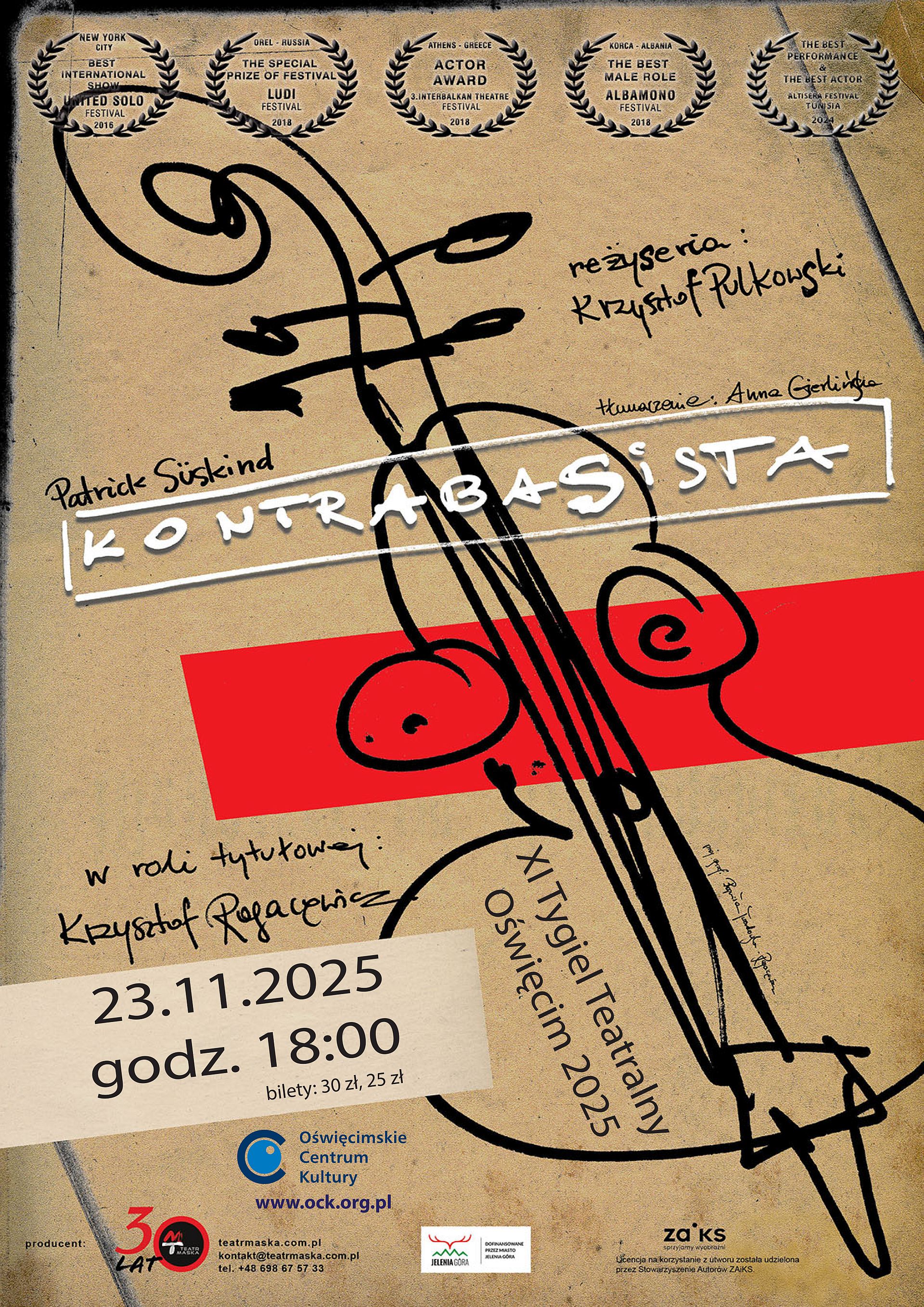 na plakacie rysowany kontrabas