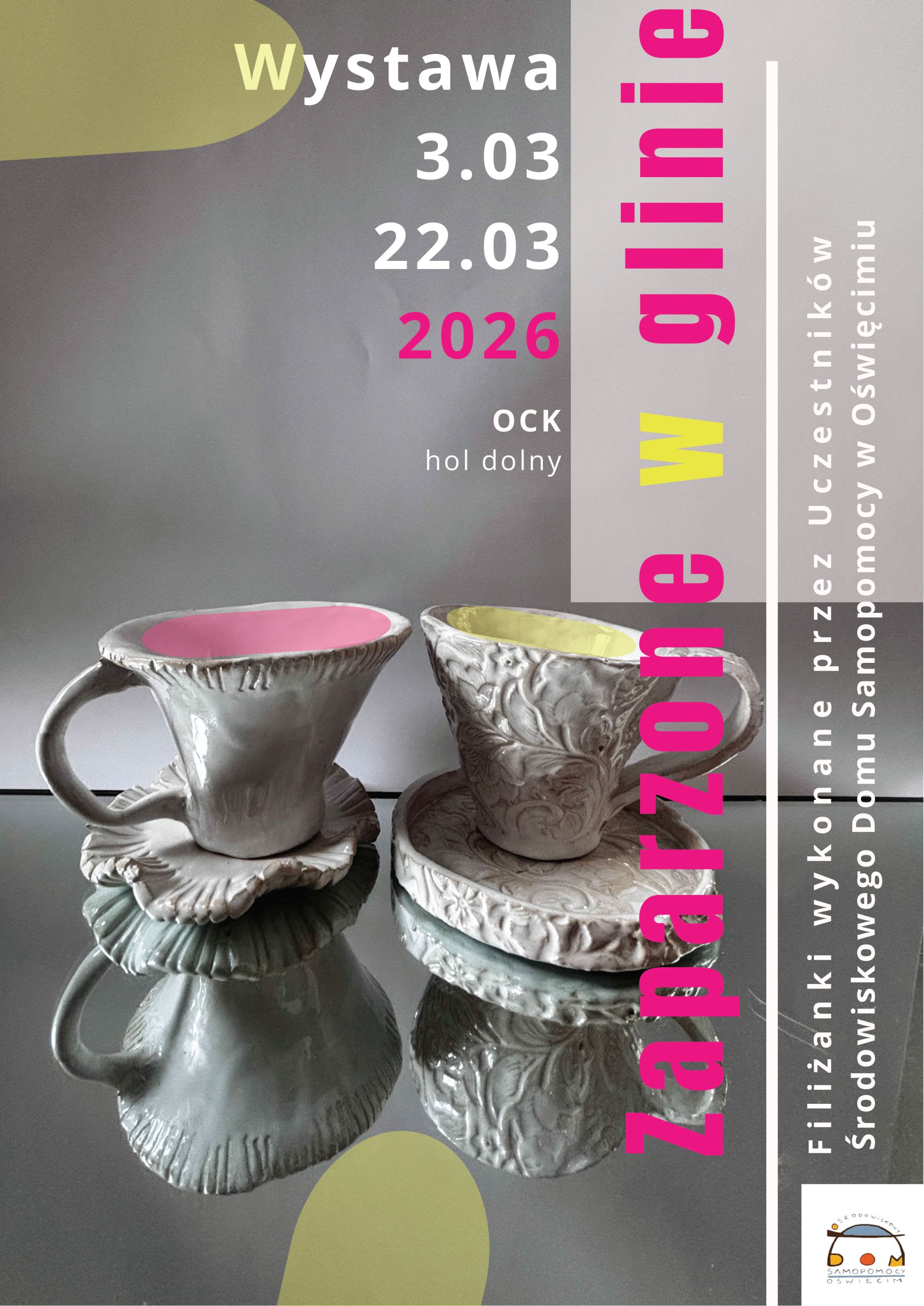 na plakacie filiżanki z wystawy