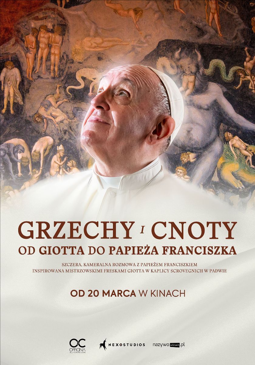 na plakacie papież Franciszek w tle fresk