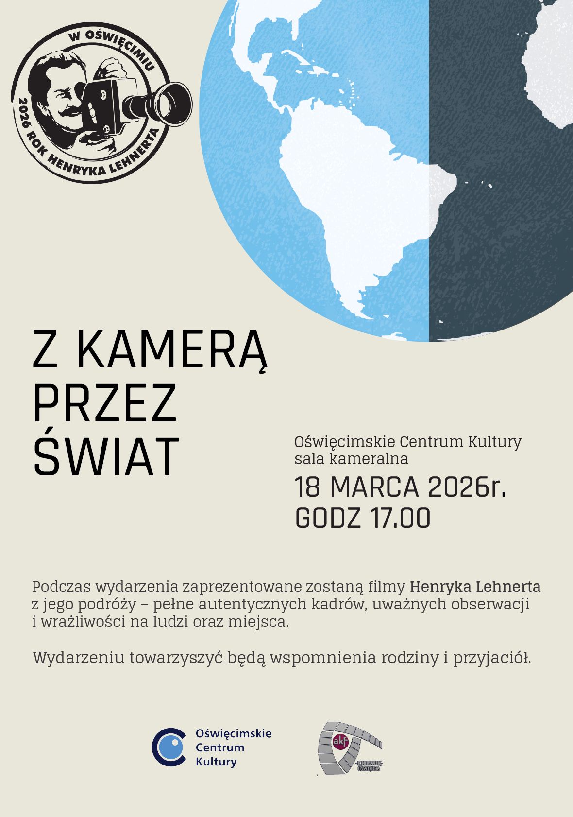 na plakacie fragment kuli ziemskiej i informacja tekstowa