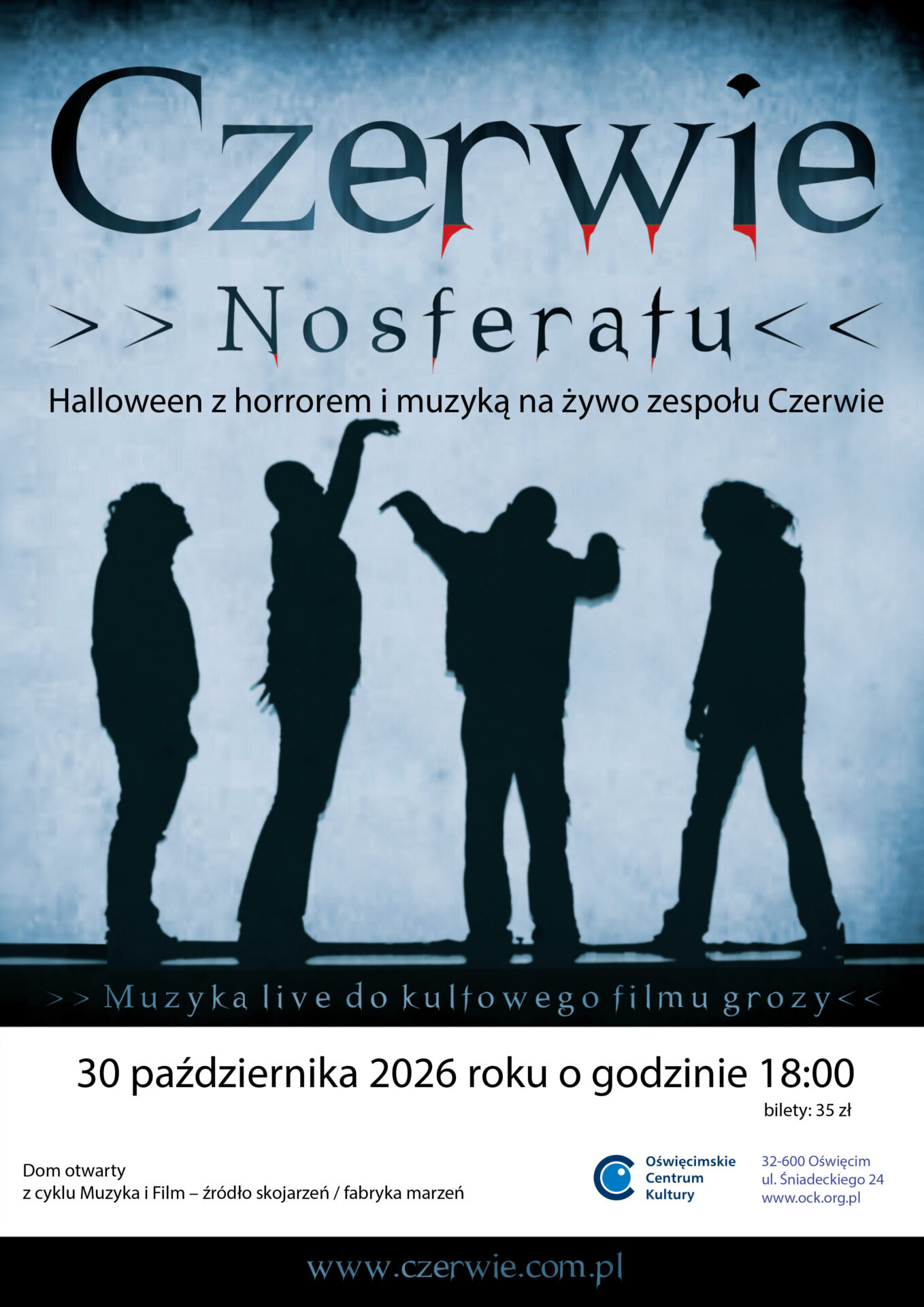 na plakacie cienie postaci wykonawców