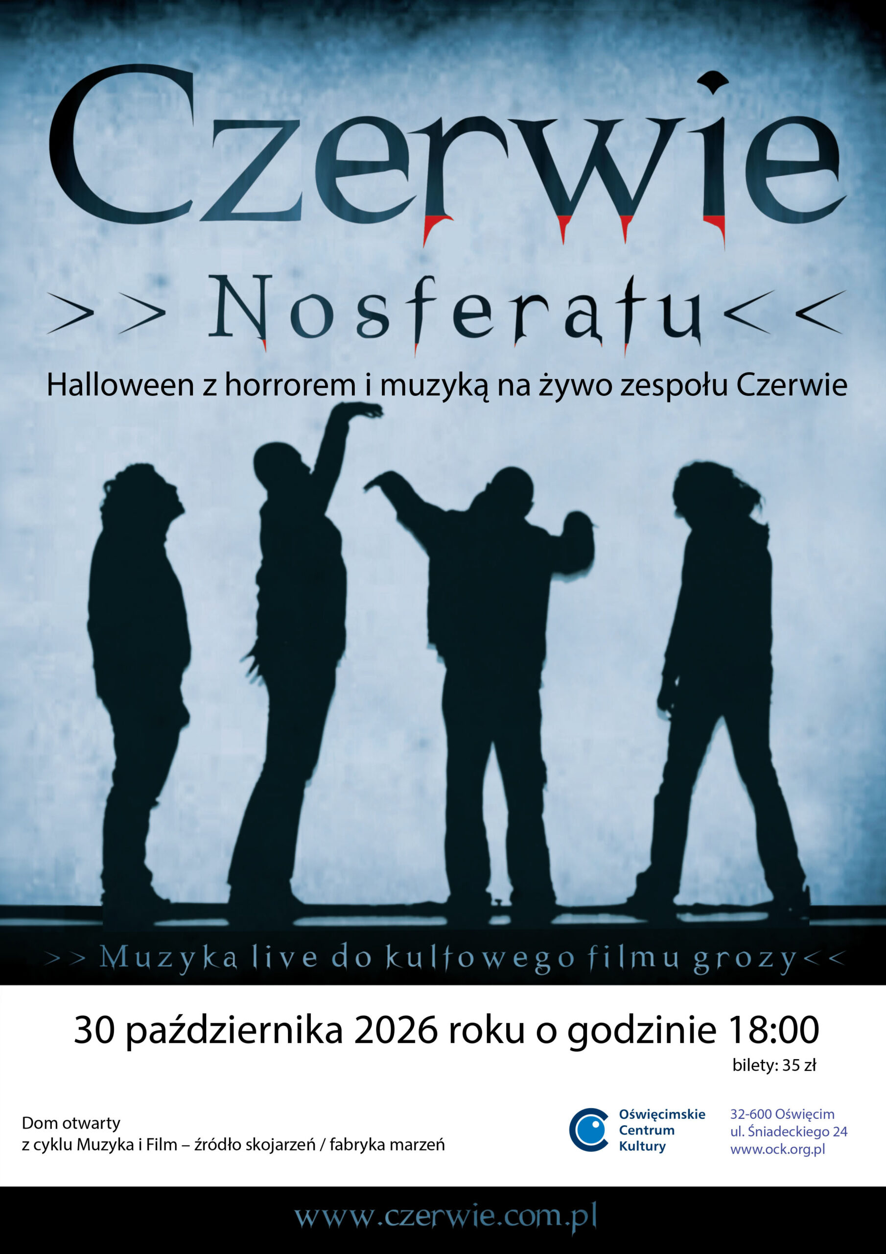 na plakacie cienie postaci wykonawców