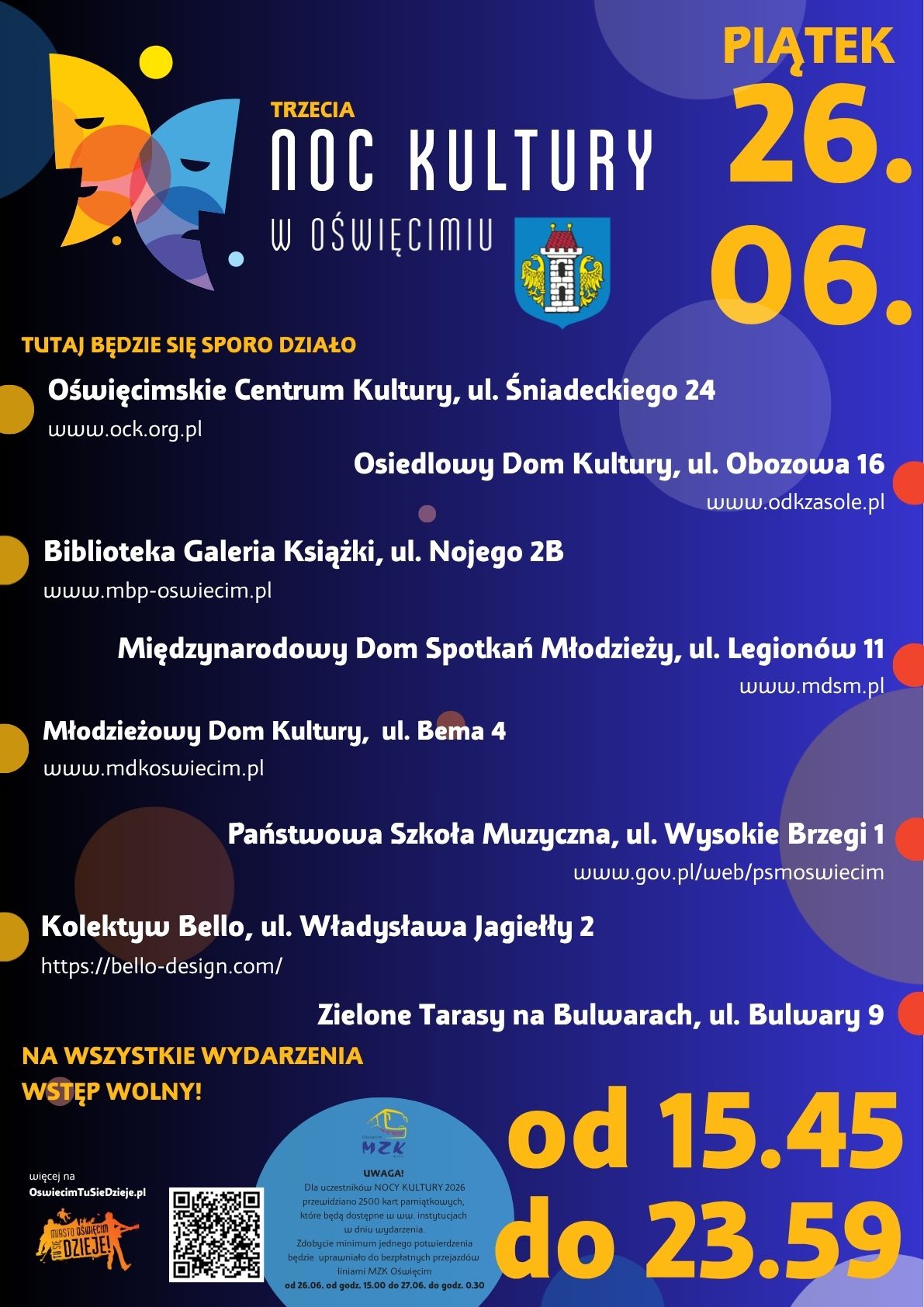 na plakacie instytucje biorące udział w Nocy Kultury
