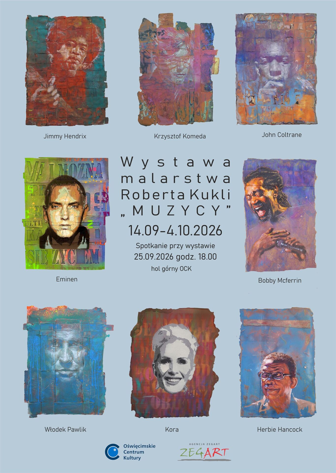na plakacie twarze muzyków